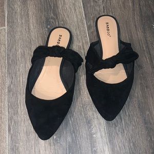 Bamboo Black Flat Bow Slip on Sandals
